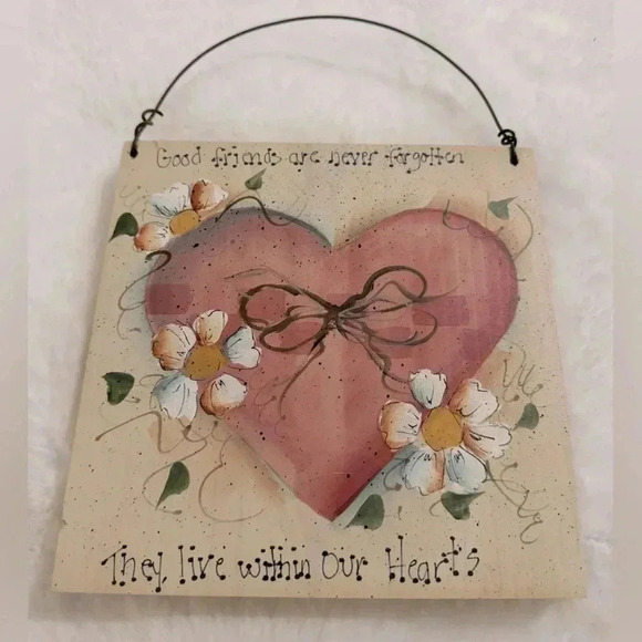 Vintage Other - Vintage Friends Heart Wooden Art Plaque Decor 90’s Hand painted Handmade Cottage